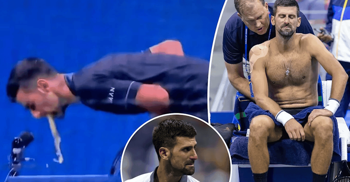 Novak Djokovic looking dejected during a match at the US Open
