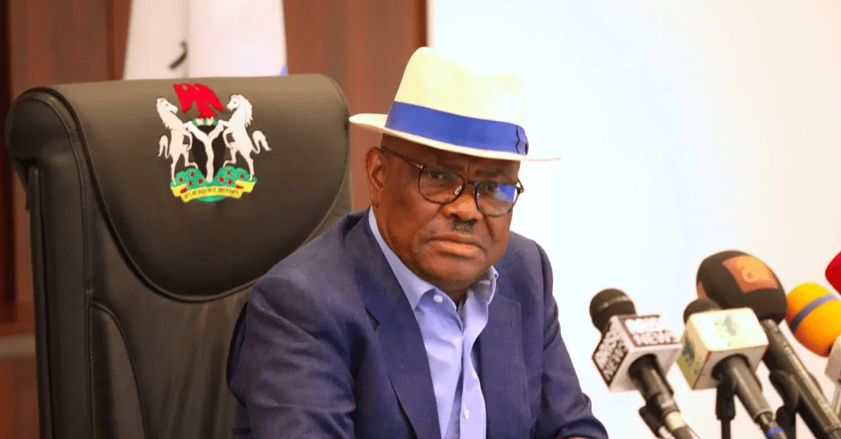 Nyesom Wike speaking at a media chat in Port Harcourt